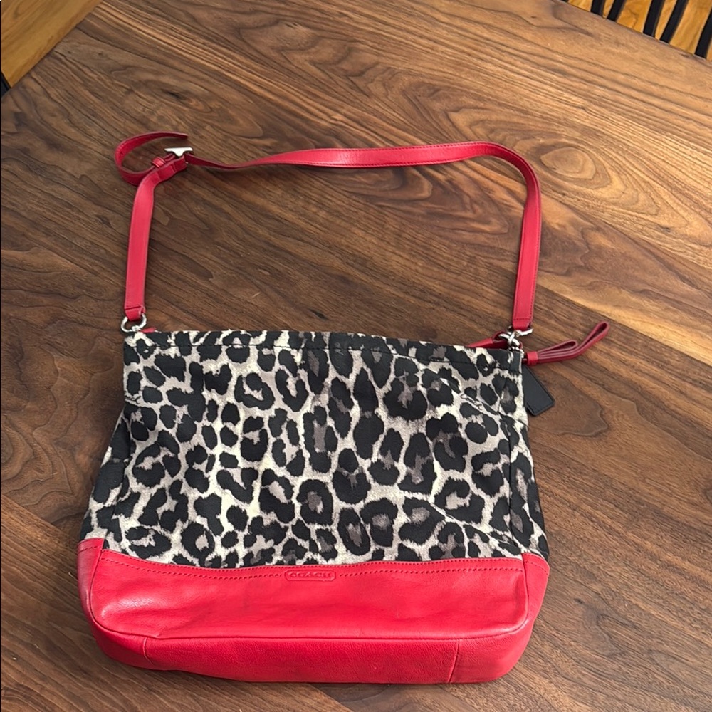 Coach Red and Black Leopard Print Shoulder Bag